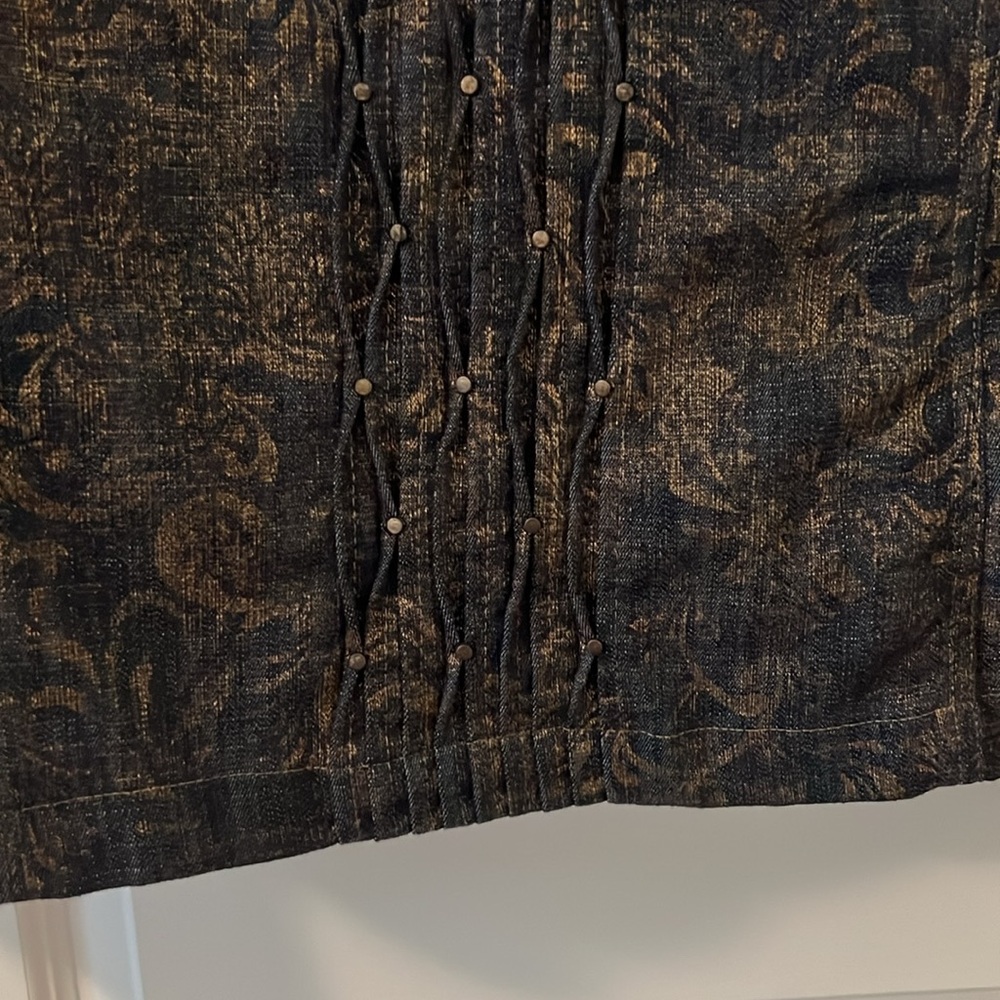 Coldwater Creek Jean denim jacket dark wash metallic print studded casual SZ 16 - Picture 10 of 16
